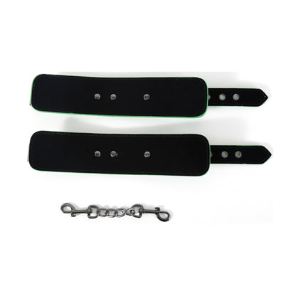 Green faux leather handcuffs with removable chain