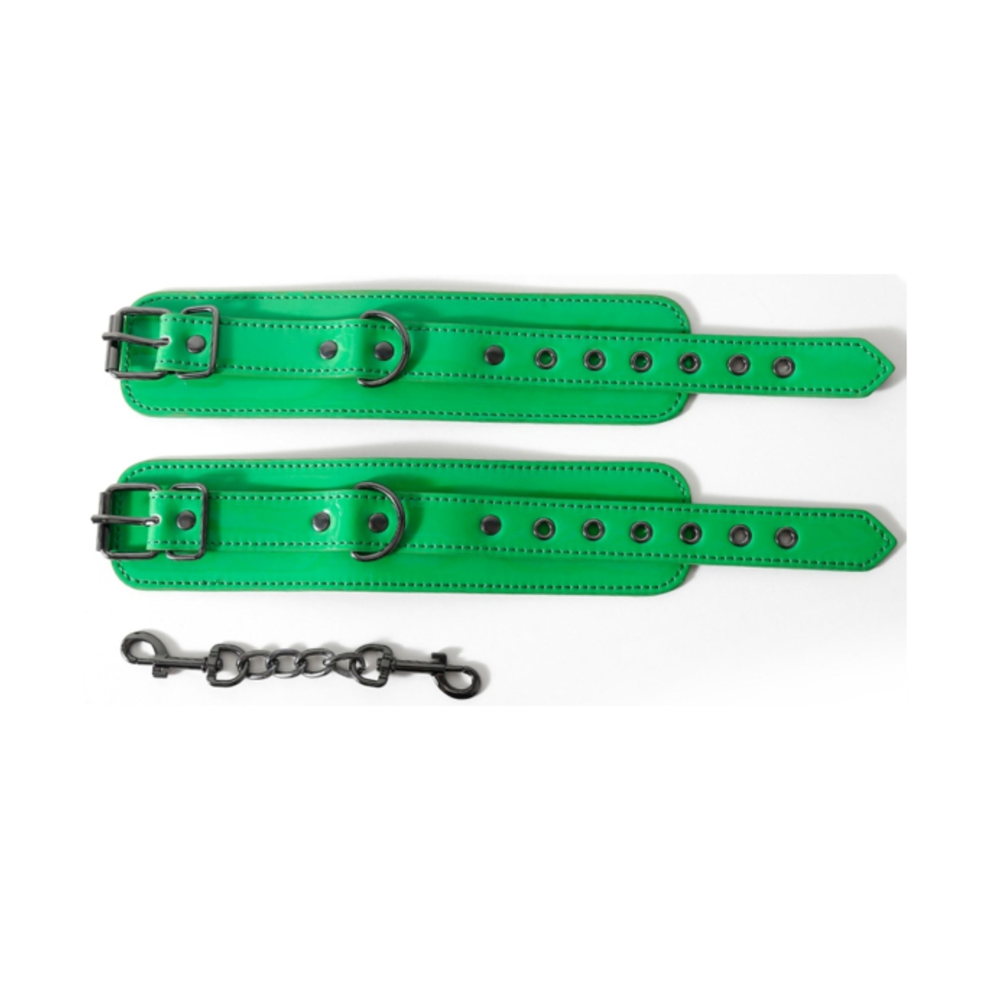 Top view of green wrist cuffs and adjustable straps