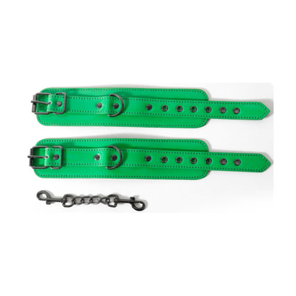 Top view of green wrist cuffs and adjustable straps