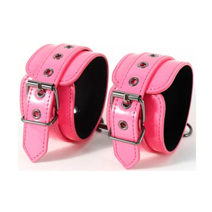 Luxe-AF Faux Leather Handcuffs Hot Pink front view