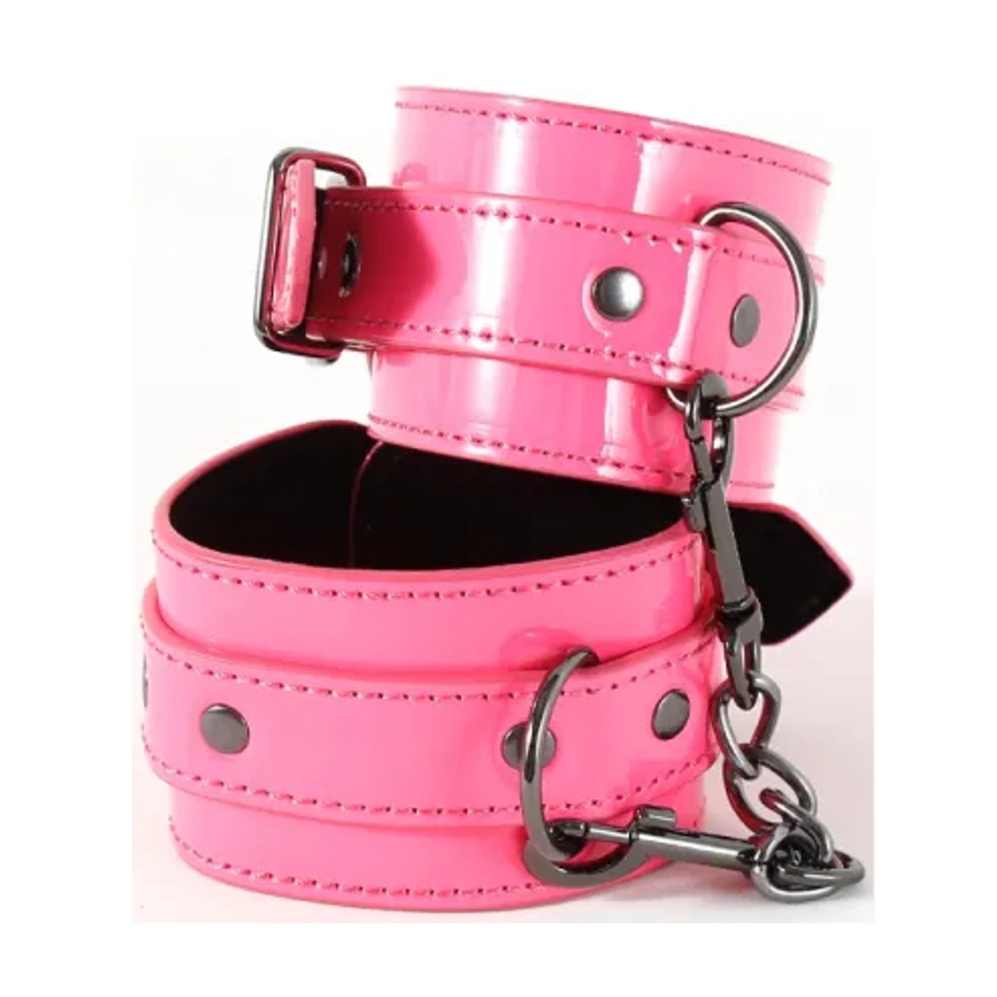 Close-up of hot pink cuff with buckle and D-ring