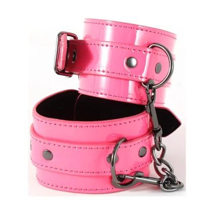 Close-up of hot pink cuff with buckle and D-ring