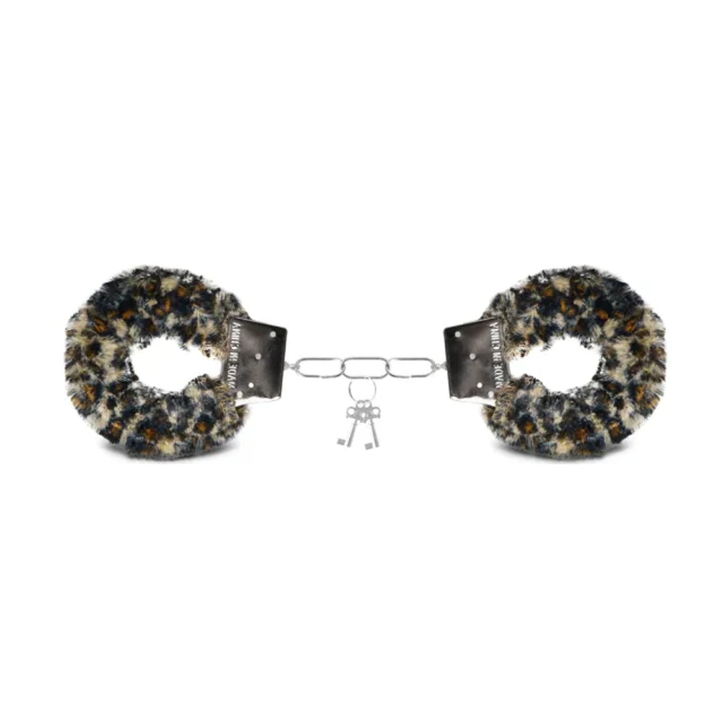 Luxe-AF Fluffy Metal Handcuffs Leopard front view