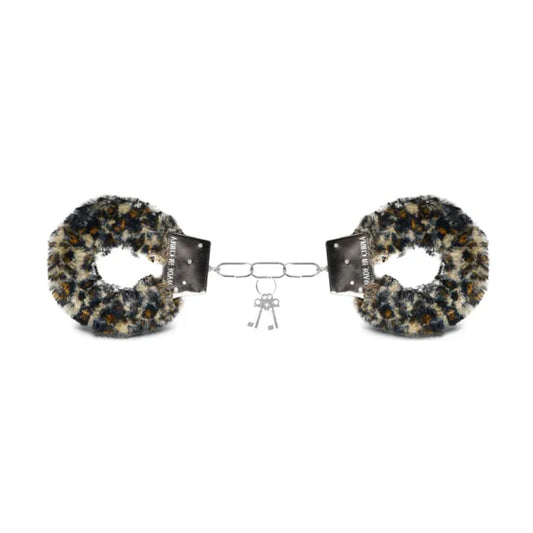 Luxe-AF Fluffy Metal Handcuffs Leopard front view