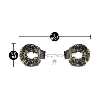 Measurement guide showing leopard fluffy handcuffs
