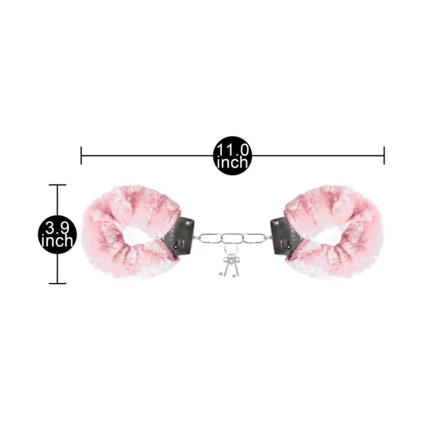 Measurement guide showing pink fluffy handcuffs