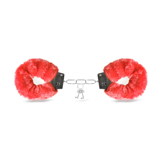 Luxe-AF Fluffy Metal Handcuffs Red front view