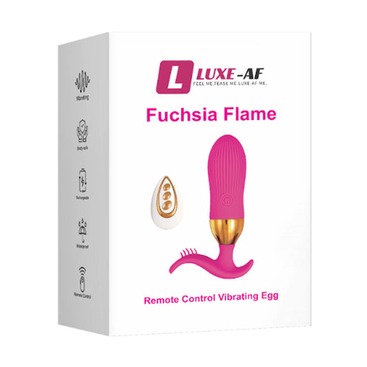 Luxe-AF Fuchsia Flame Remote Control Vibrating Egg in retail packaging