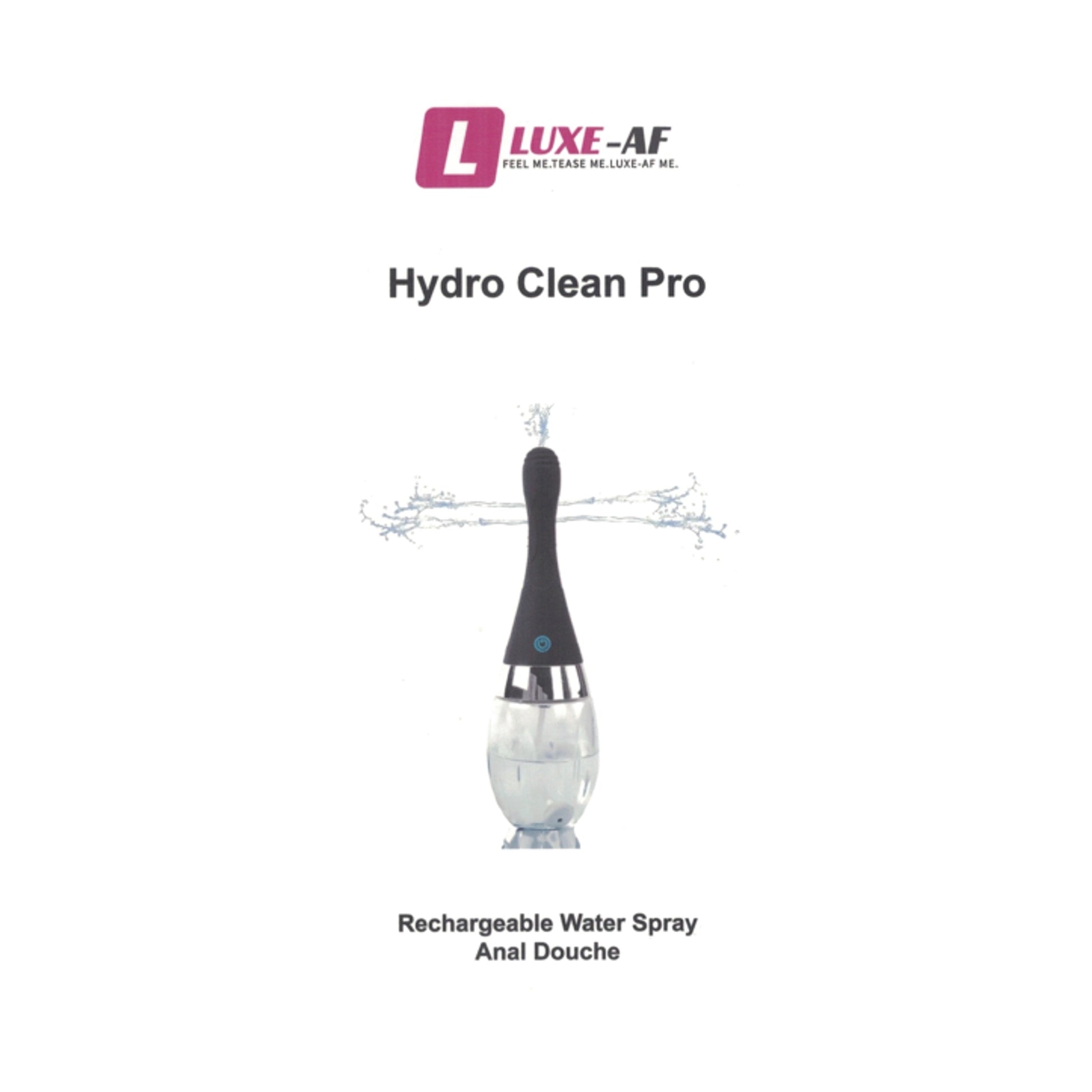 Luxe-AF Hydro Clean Pro Rechargeable Douche in retail packaging