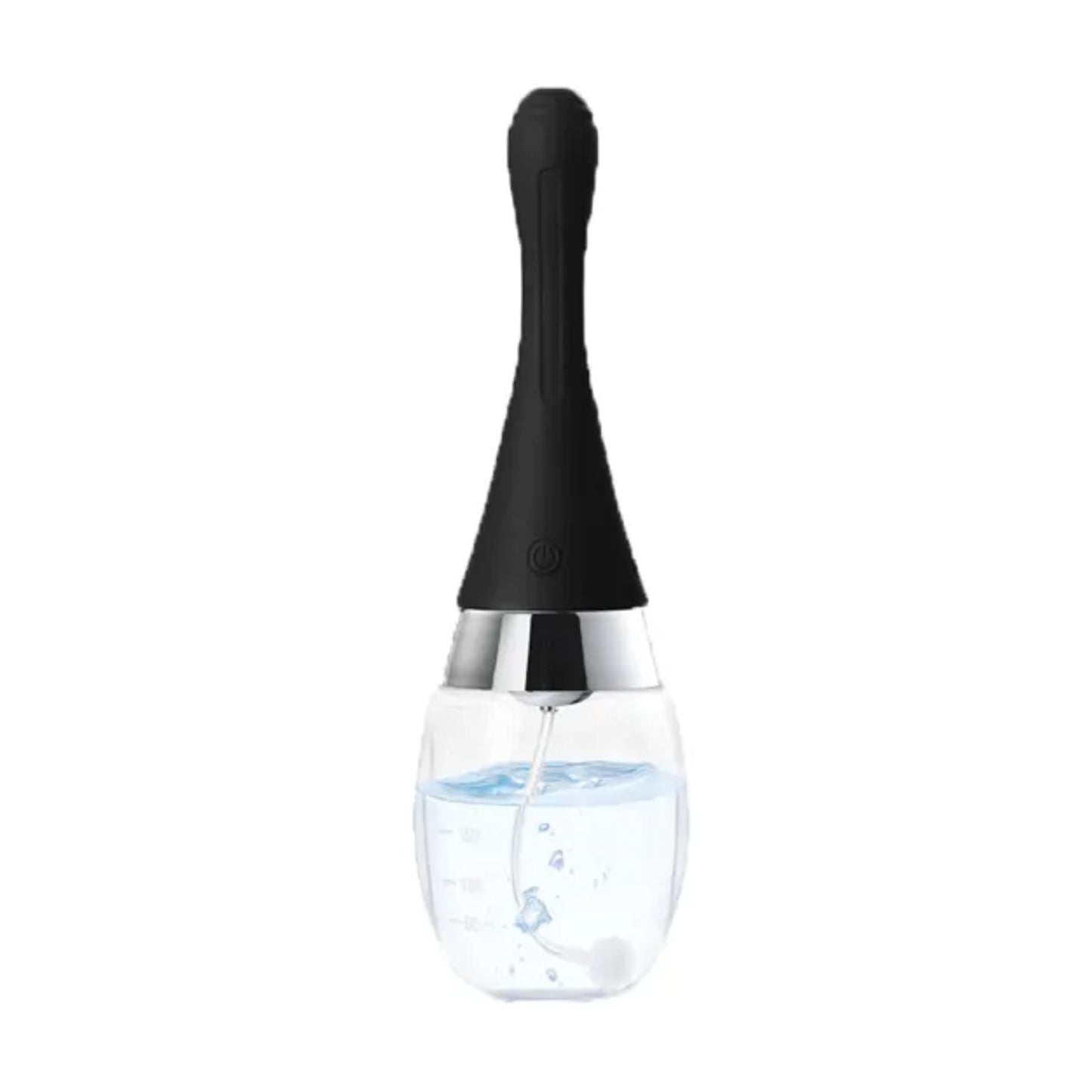 Front view of rechargeable douche with filled reservoir