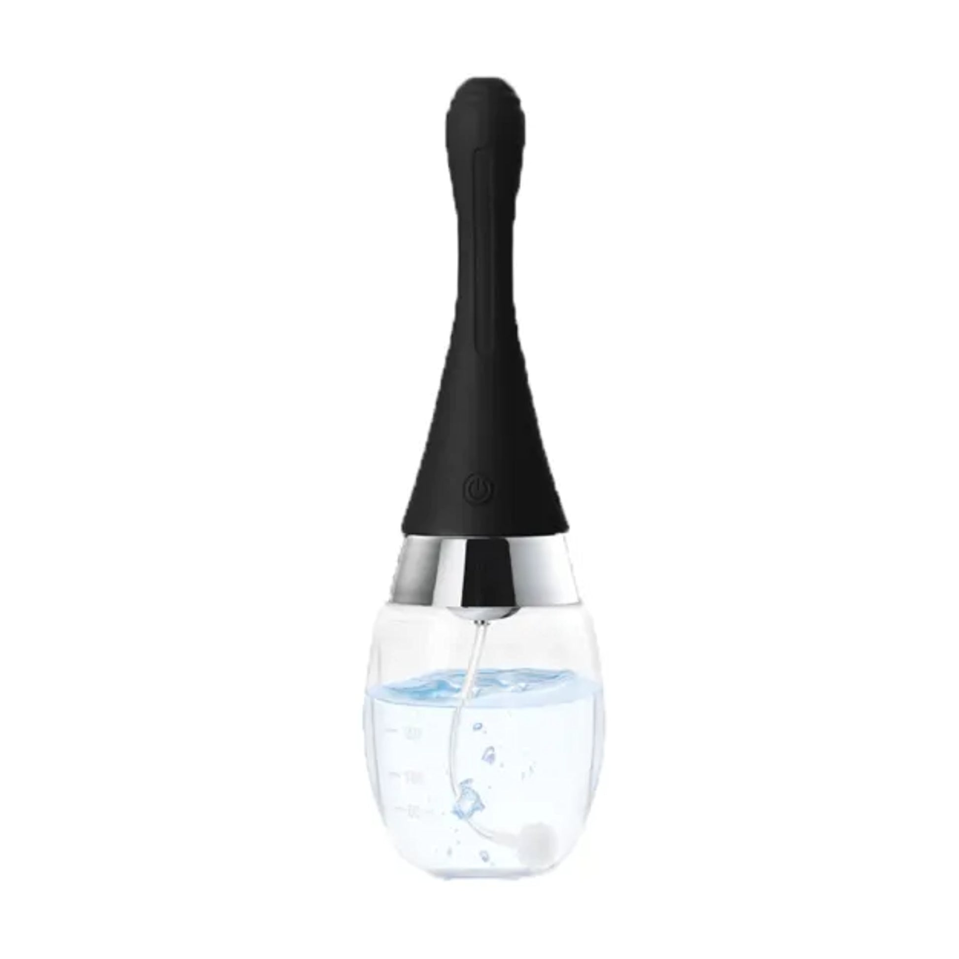 Front view of rechargeable douche with filled reservoir
