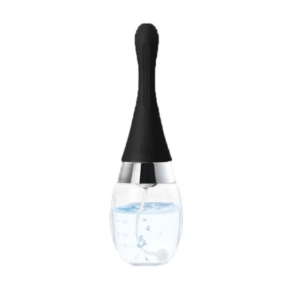 Front view of rechargeable douche with filled reservoir