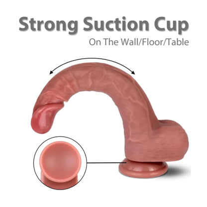 Graphic showing flexibility of realistic silicone dildo