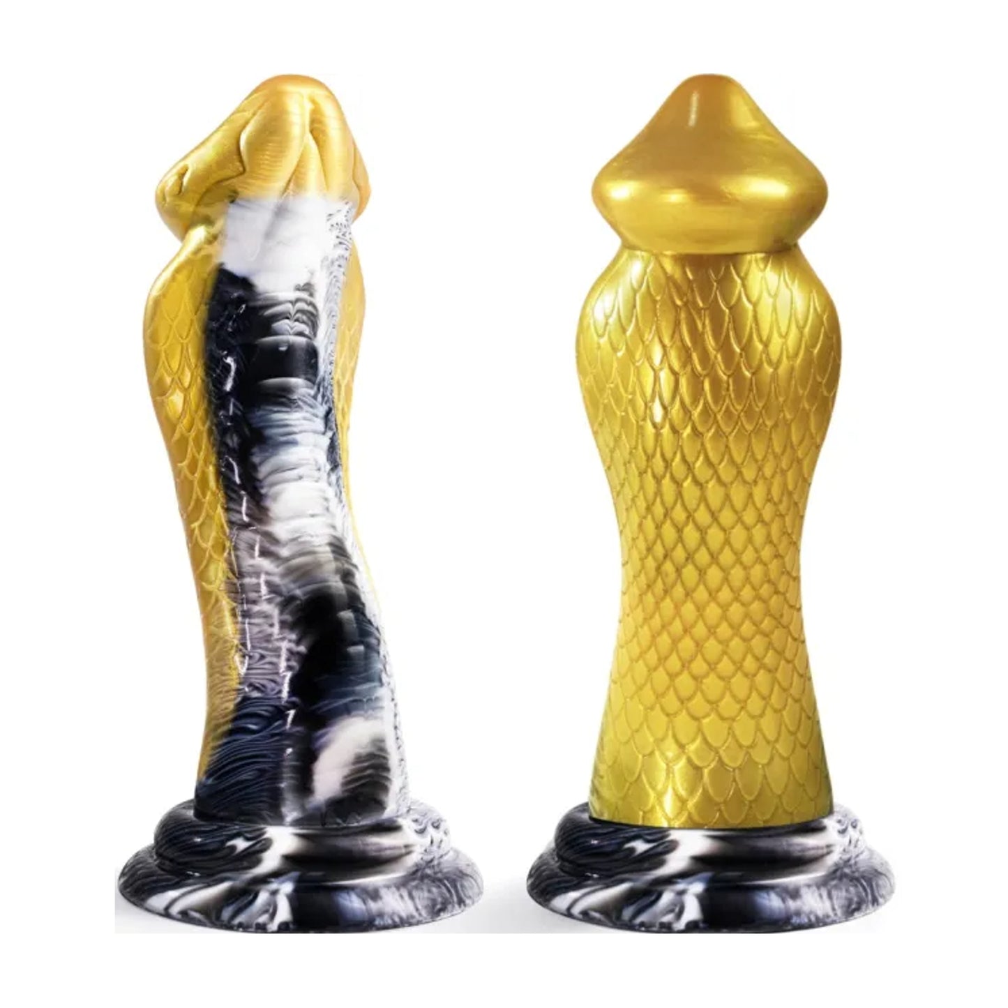 Front and rear view of cobra fantasy dildo showing scales