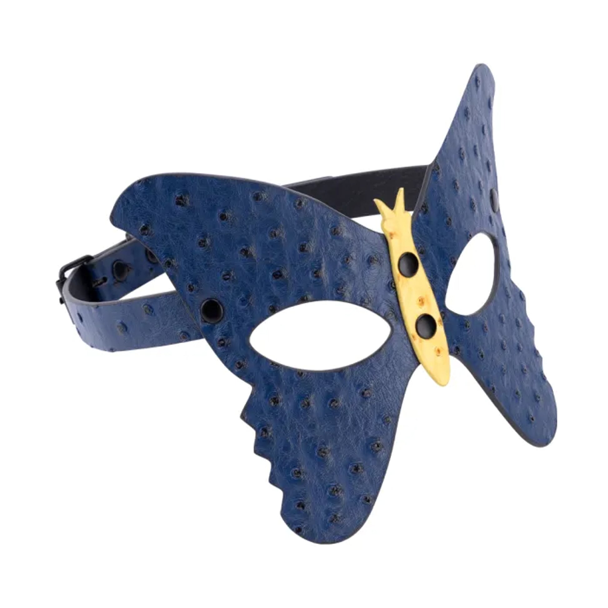 Angled view of butterfly mask showing textured finish