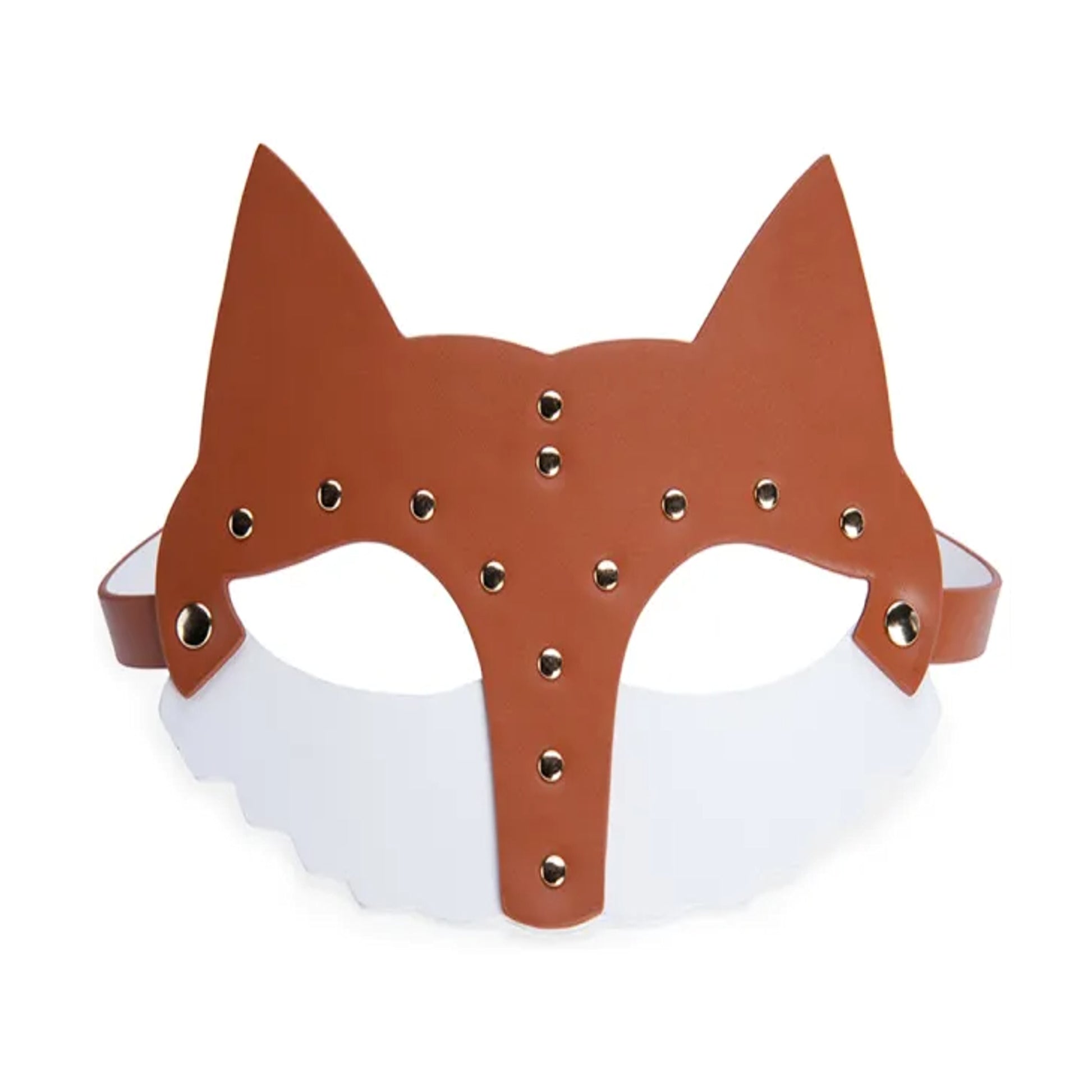 Front view of fox mask with gold-tone stud detailing