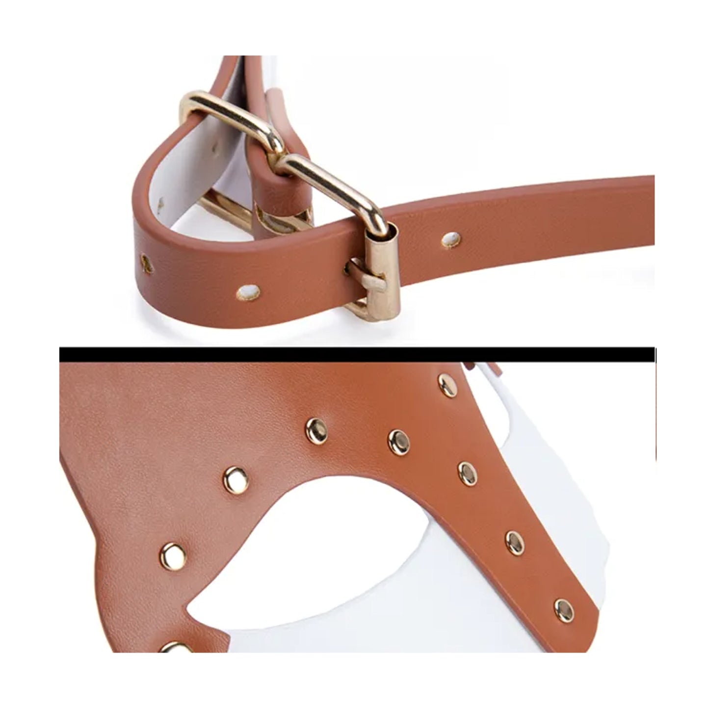 Close-up of adjustable strap and gold-tone fittings
