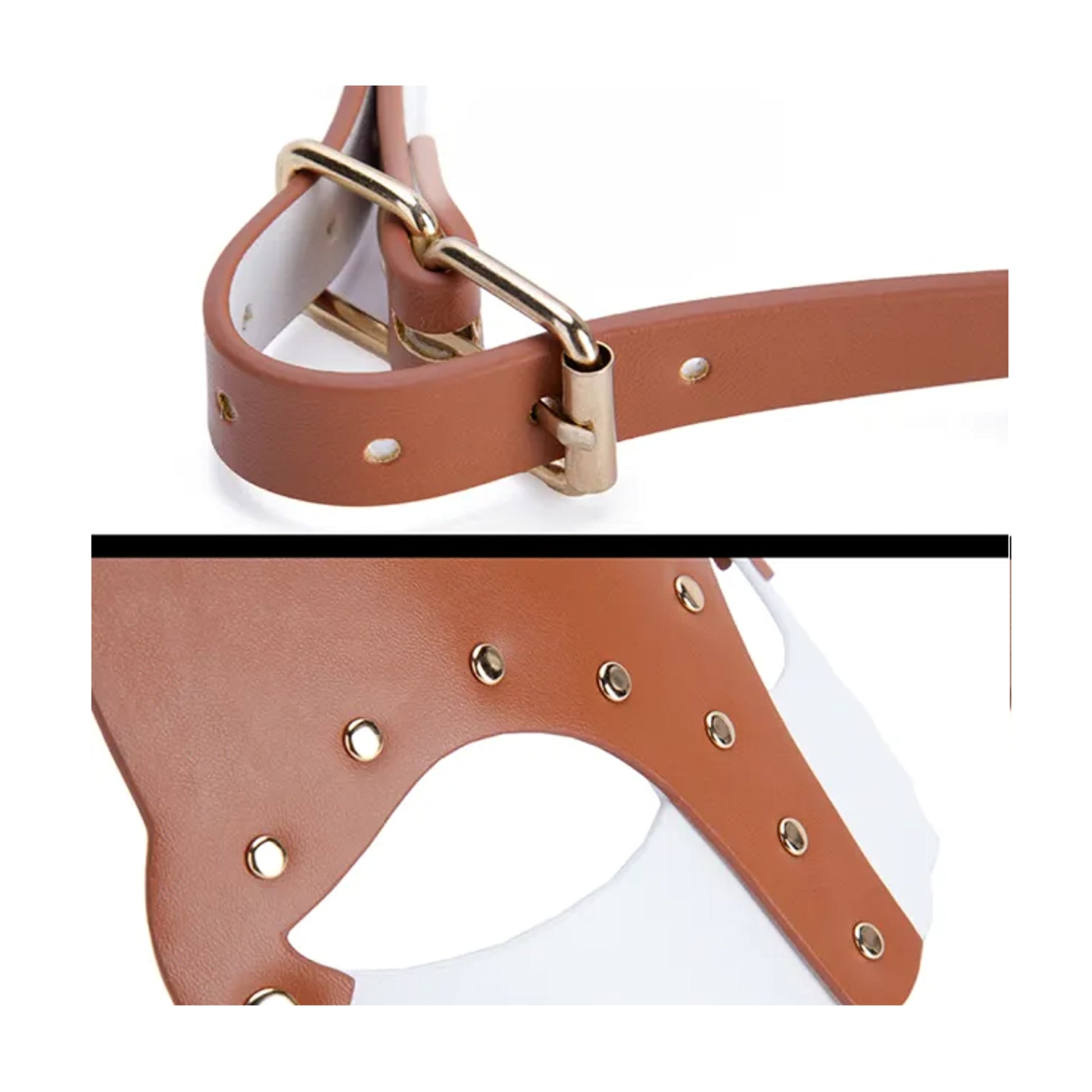 Close-up of adjustable strap and gold-tone fittings