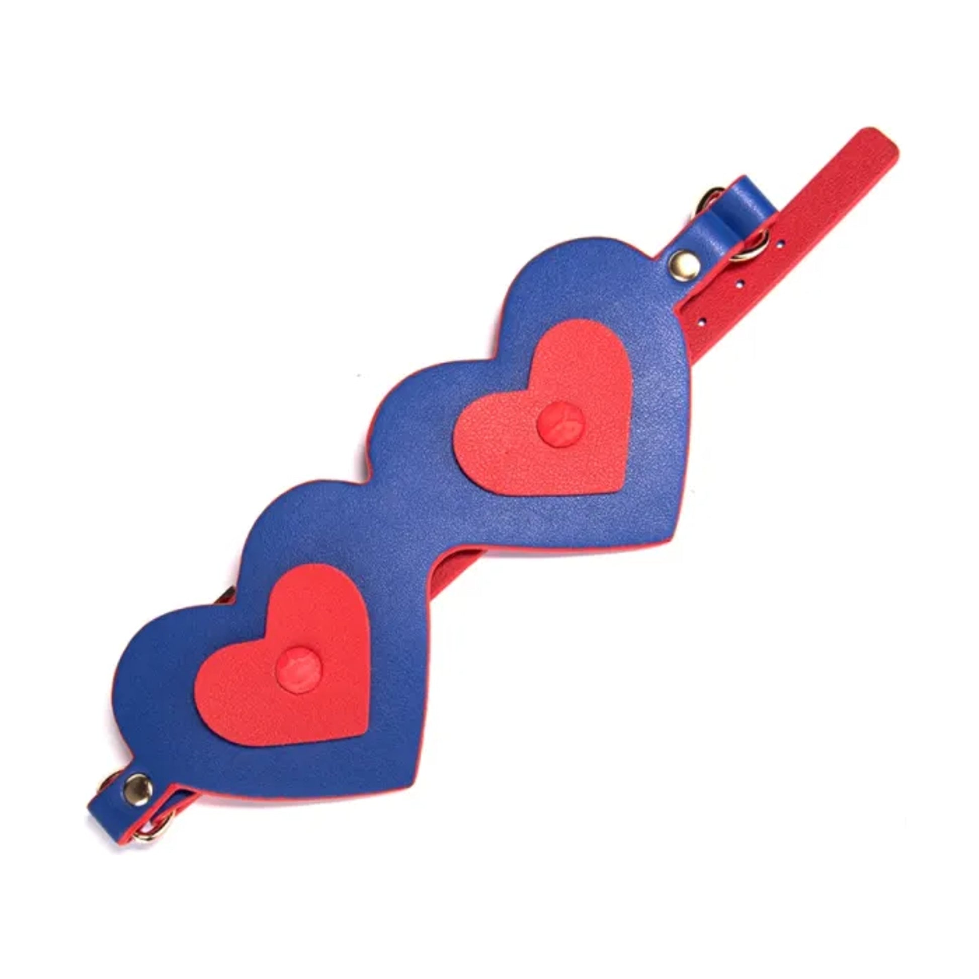 Flat lay view showing adjustable strap and heart details