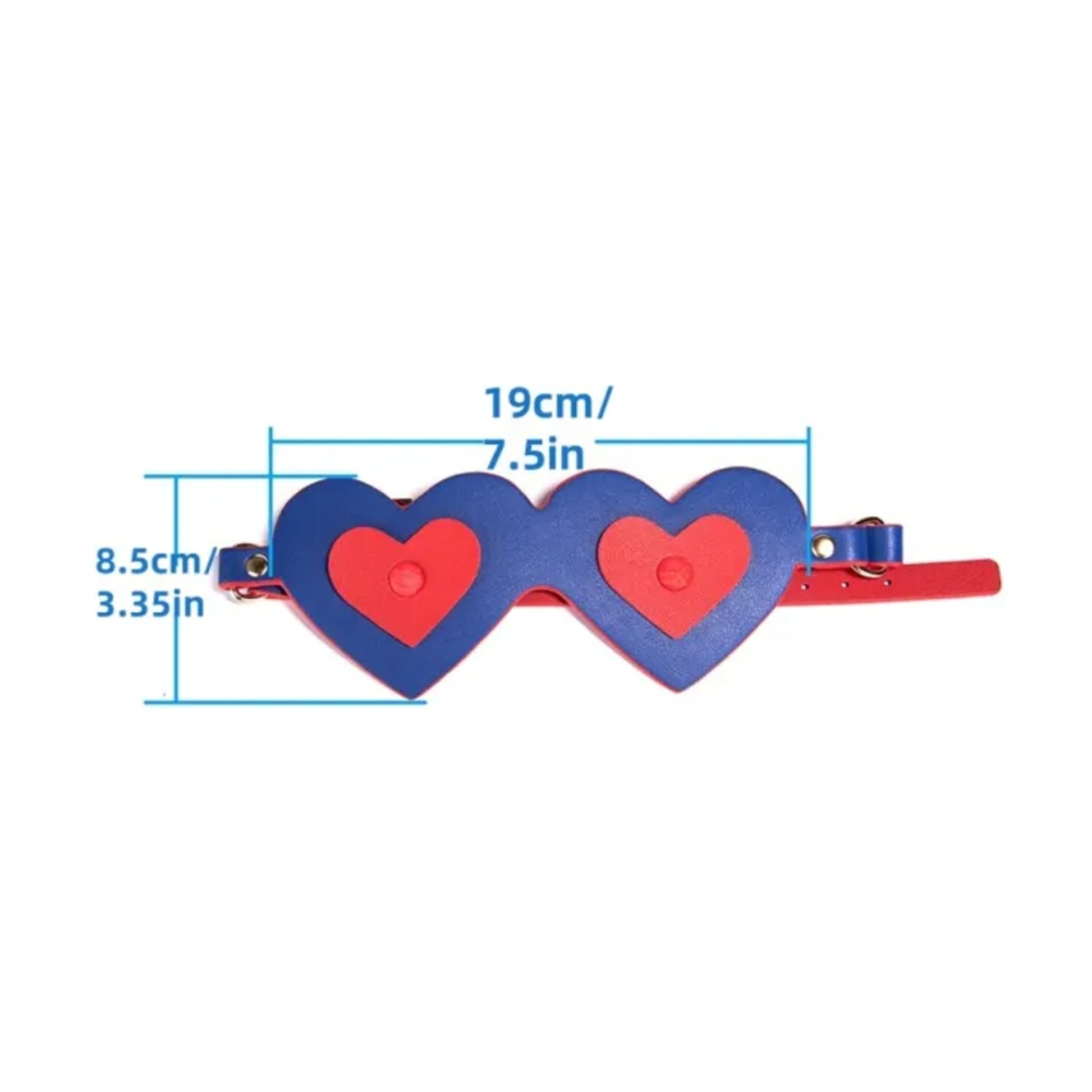 Dimensions image showing blindfold measurements and sizing