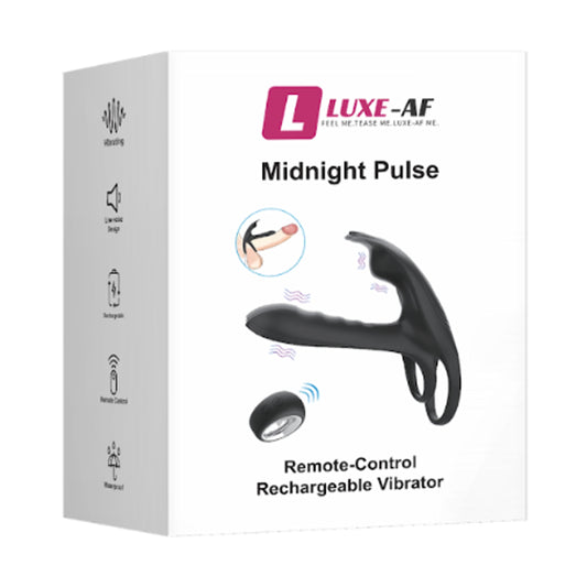 Luxe-AF Midnight Pulse Remote Control Couples Vibrator in retail packaging