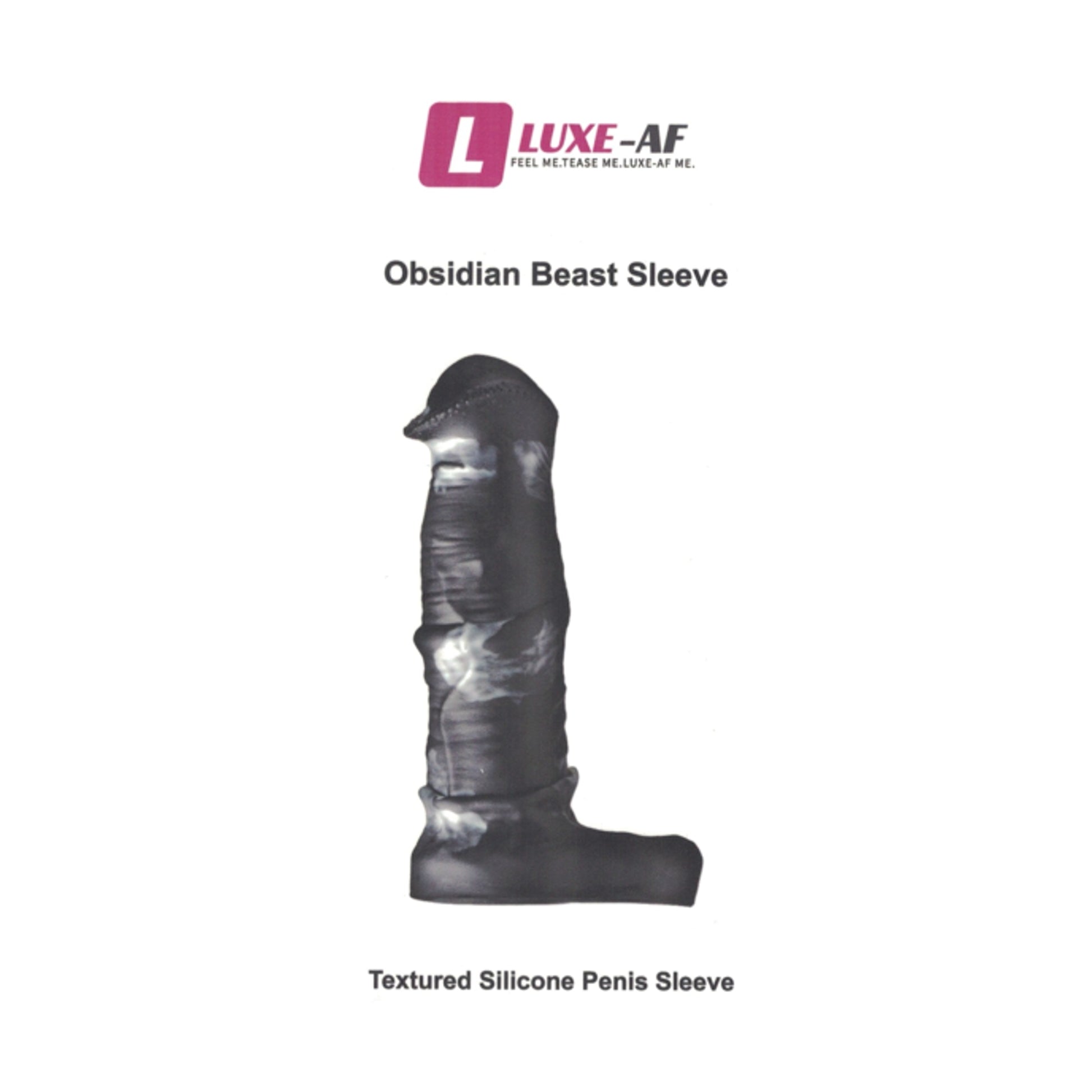 Luxe-AF Obsidian Beast Textured Penis Sleeve retail packaging