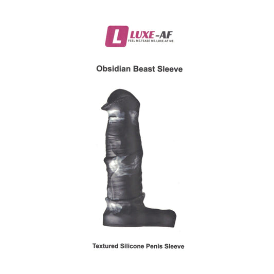 Luxe-AF Obsidian Beast Textured Penis Sleeve retail packaging