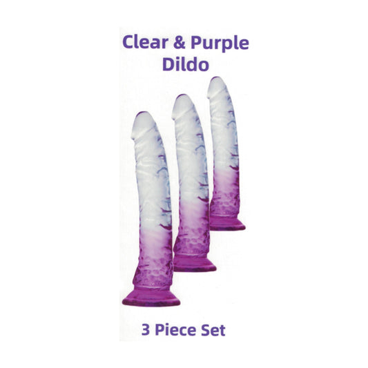 Luxe-AF Ombre 3 Piece Dildo Kit Clear-Purple retail packaging