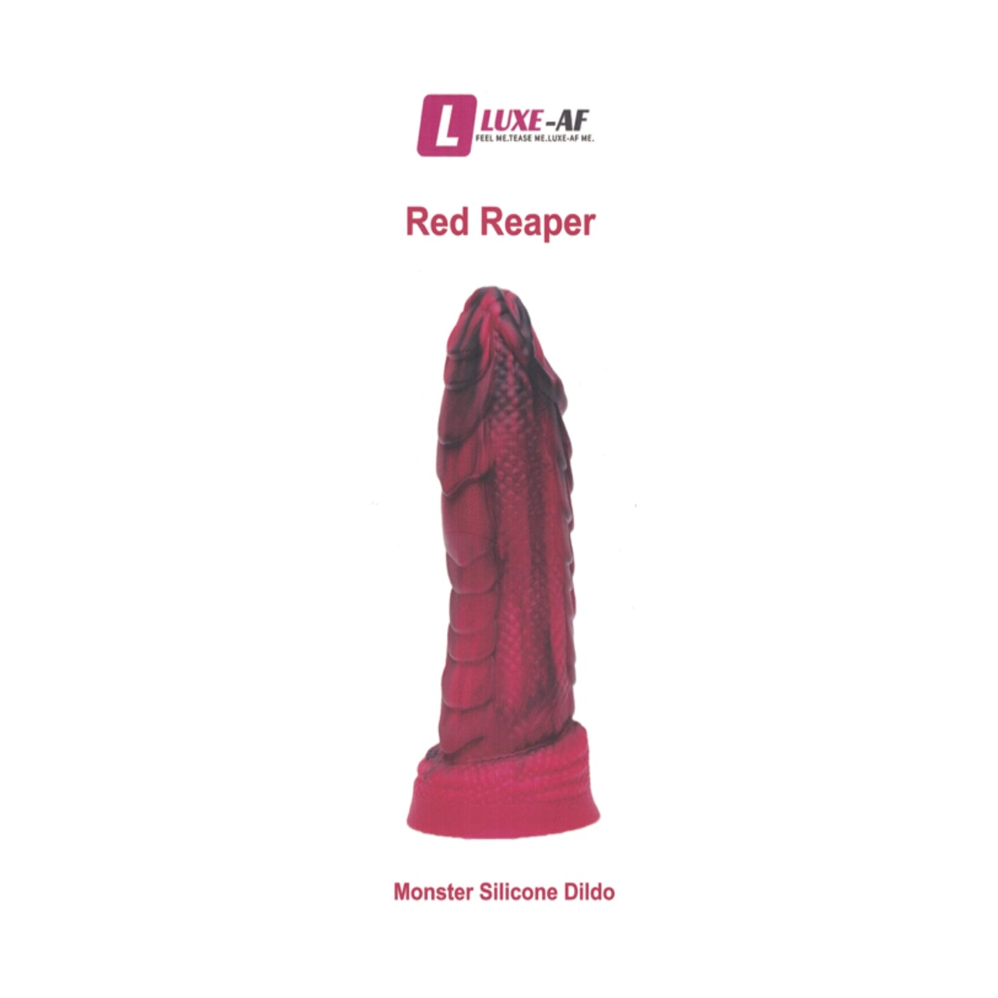 Luxe-AF Red Reaper 7.88 Inch Monster Dildo Black-Red retail packaging