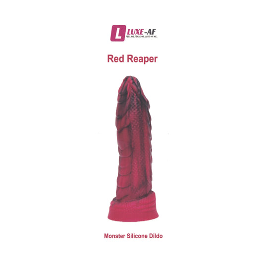 Luxe-AF Red Reaper 7.88 Inch Monster Dildo Black-Red retail packaging