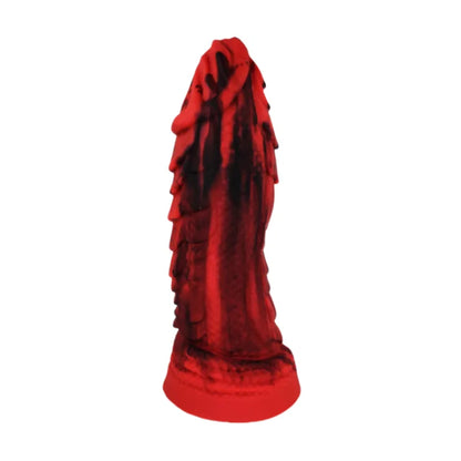 Rear angled view of monster dildo with sculpted texture