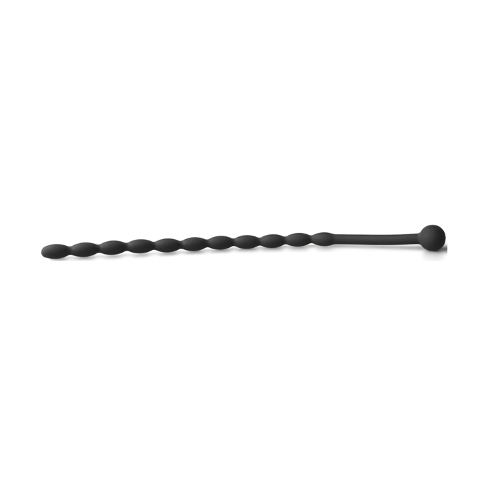 Beaded silicone penis sound side profile laying flat