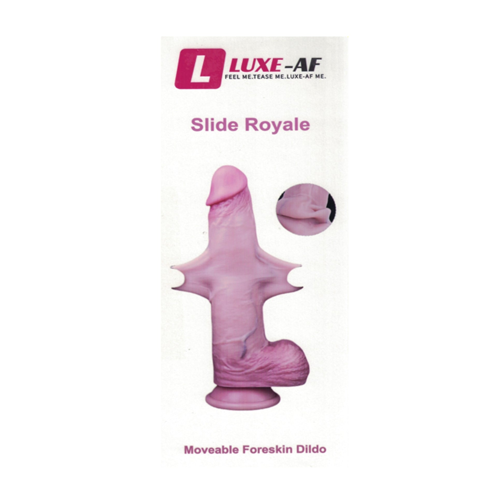 Luxe-AF Slide Royale 9.8 Inch Movable Skin Dildo Flesh retail packaging