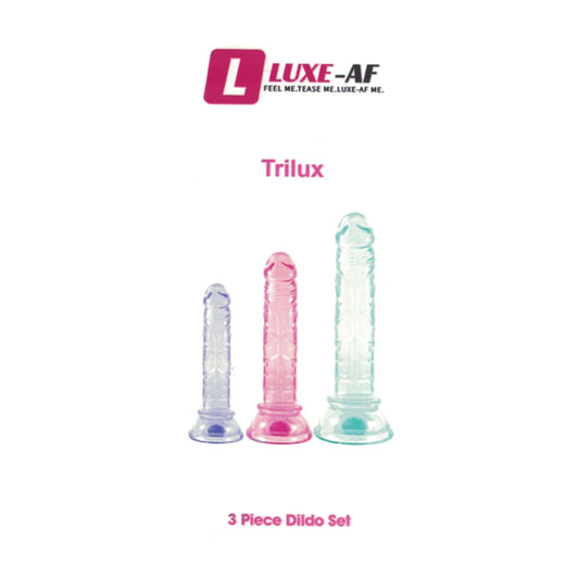 Luxe-AF Trilux 3 Piece Dildo Kit retail packaging