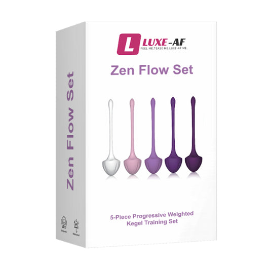 Luxe-AF Zen Flow 5 Piece Weighted Kegel Set in retail packaging