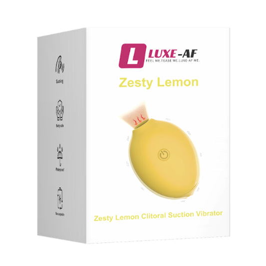 Luxe-AF Zesty Lemon Clitoral Suction Vibrator in retail packaging