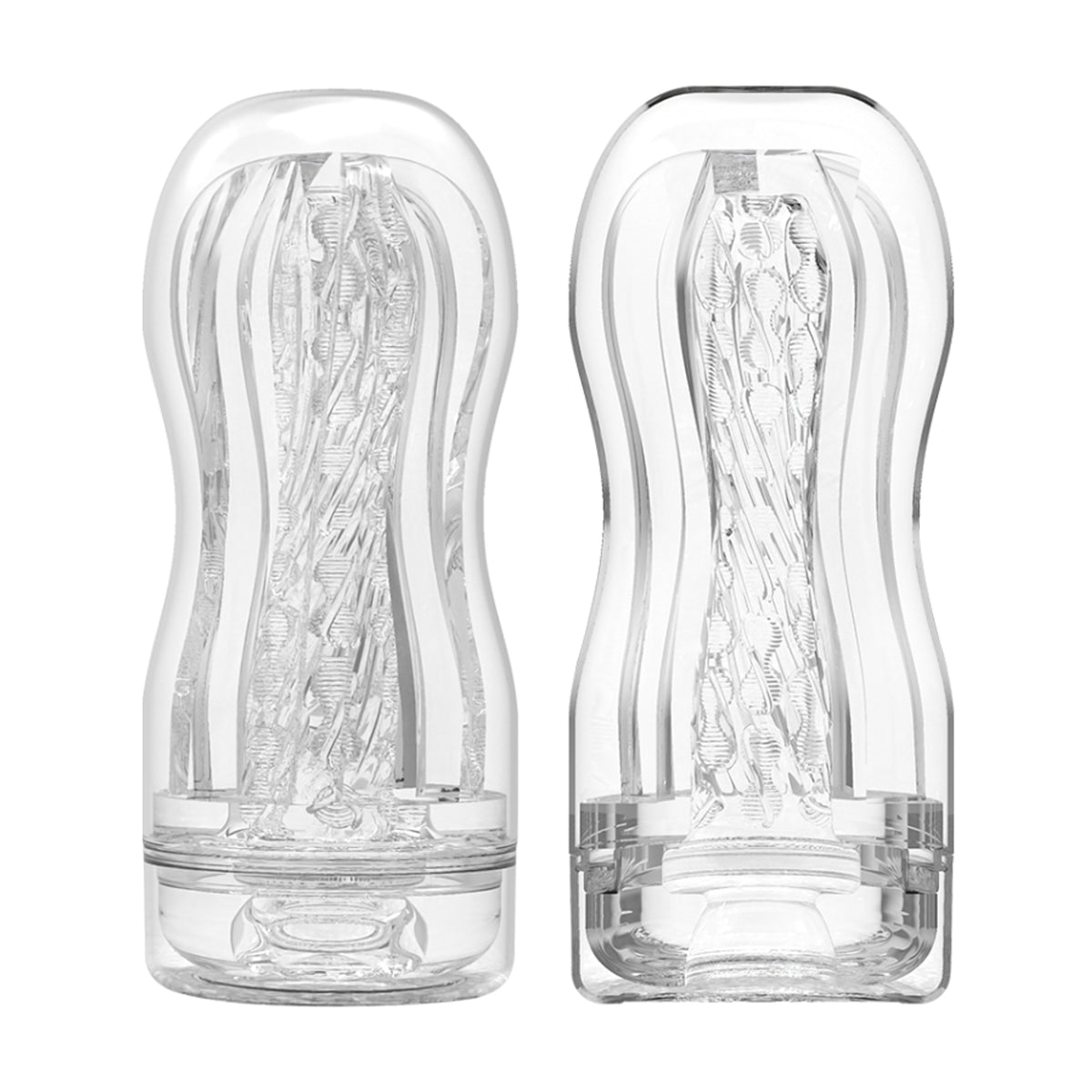 Front and rear views of transparent stroker
