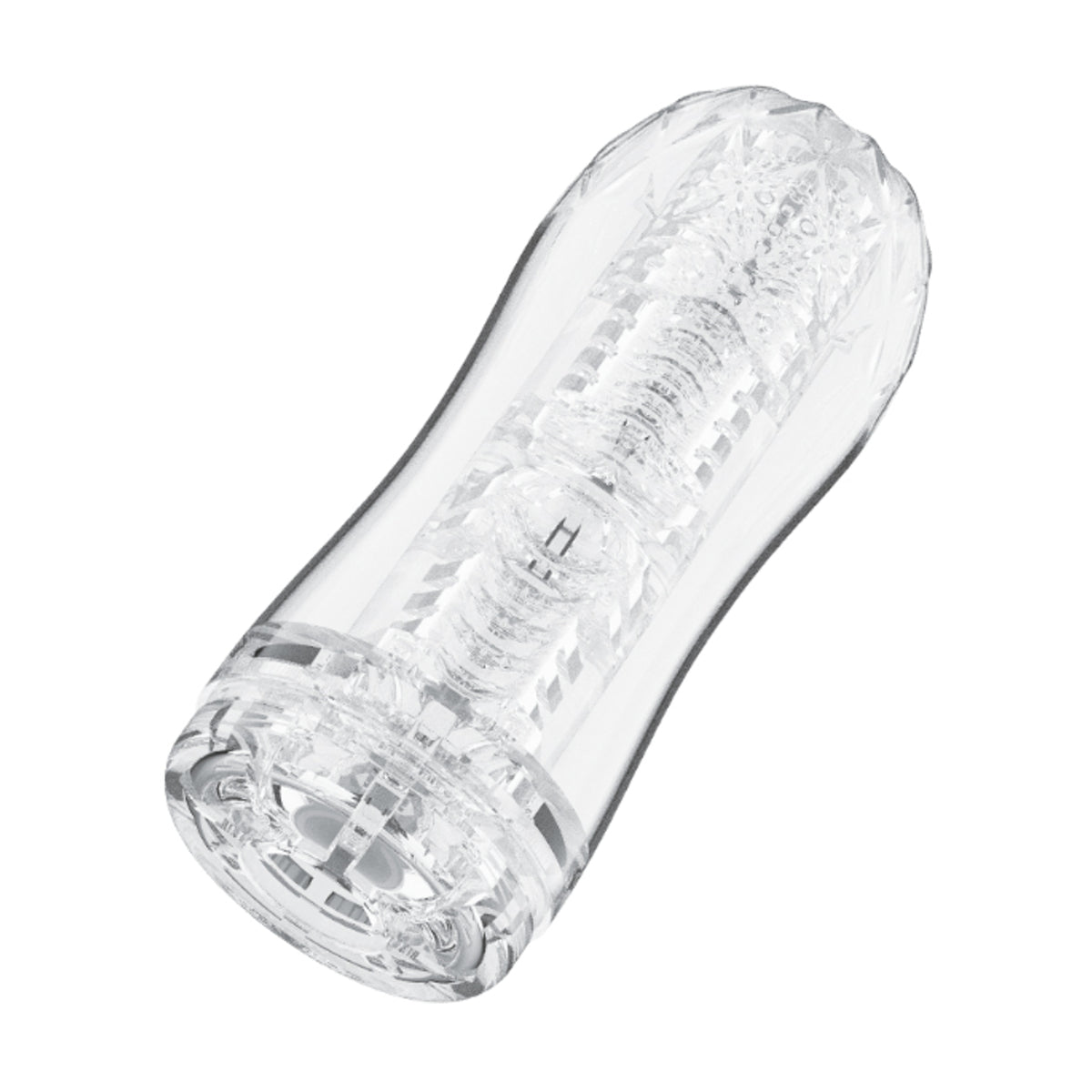 Angled view of transparent textured stroker