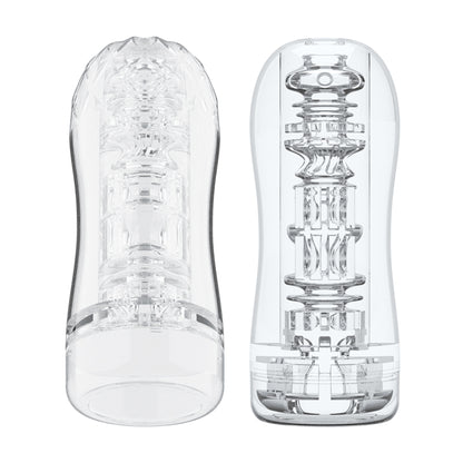 Front and rear views of textured masturbator