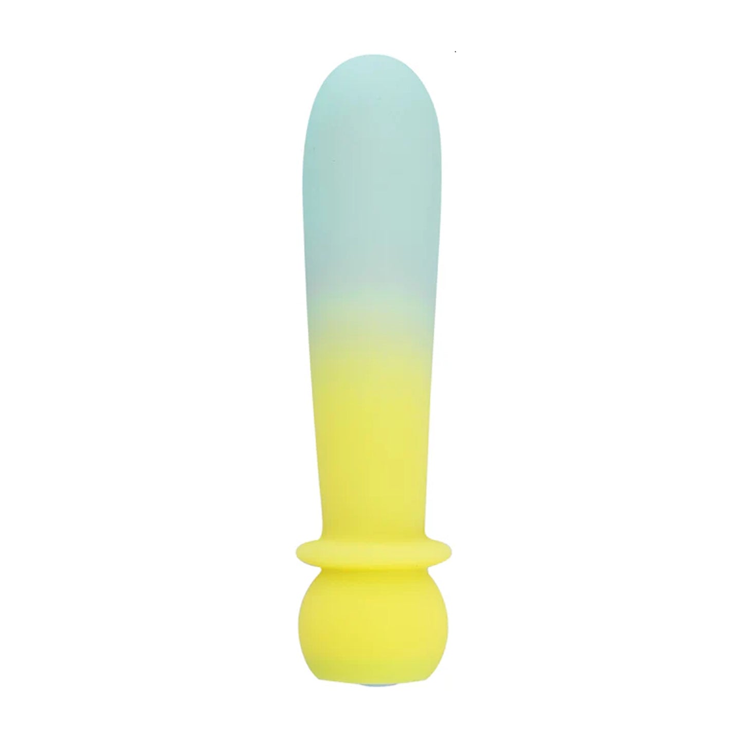 Yellow teal gradient bullet vibrator front view unboxed