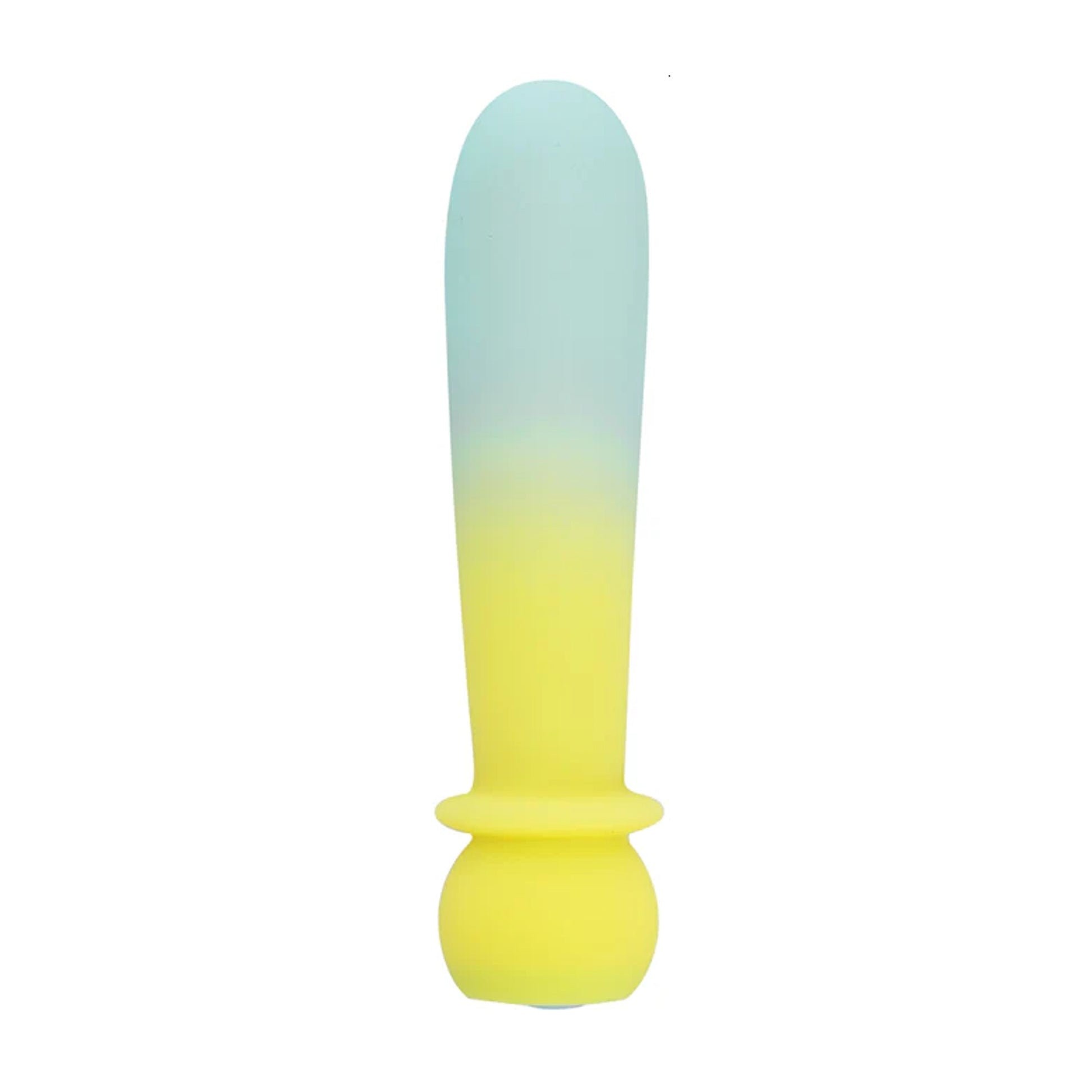 Yellow teal gradient bullet vibrator front view unboxed
