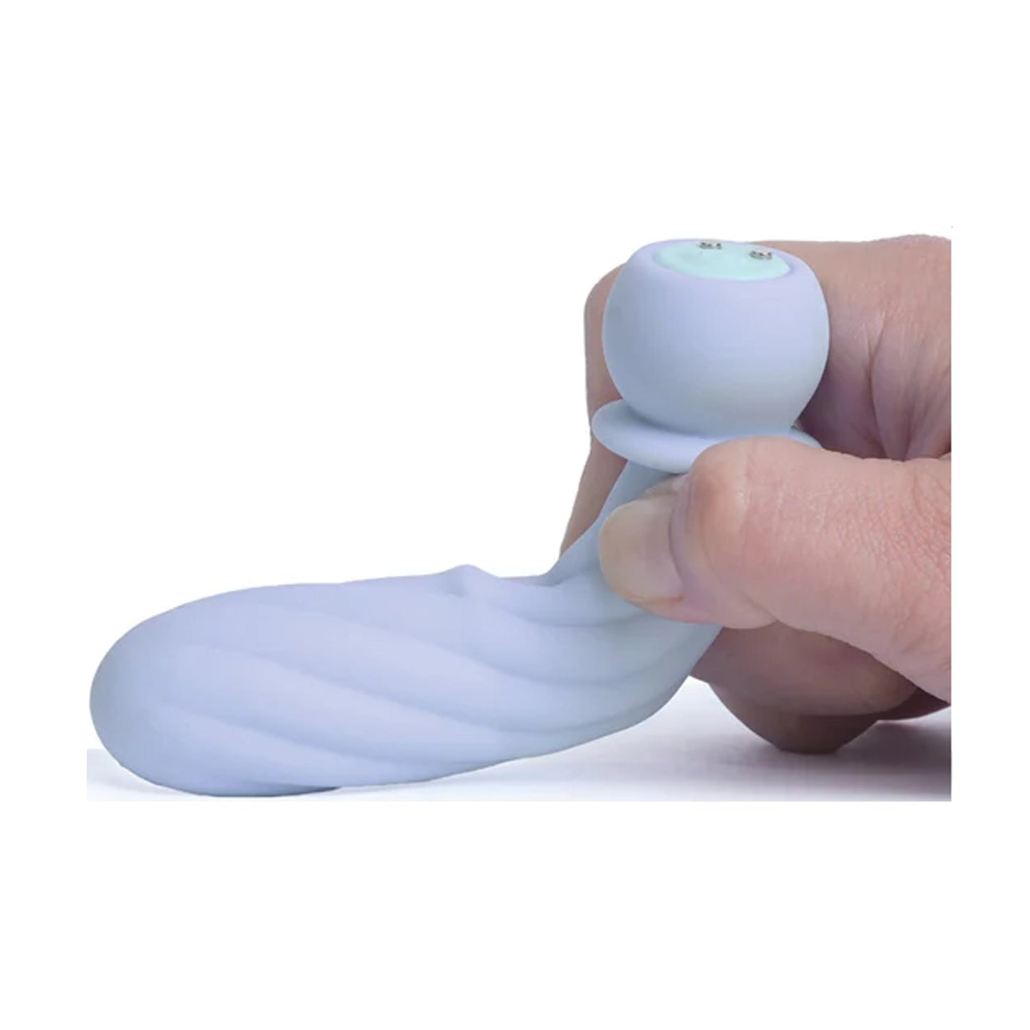 Flexible purple swirl bullet bent in hand showing movement