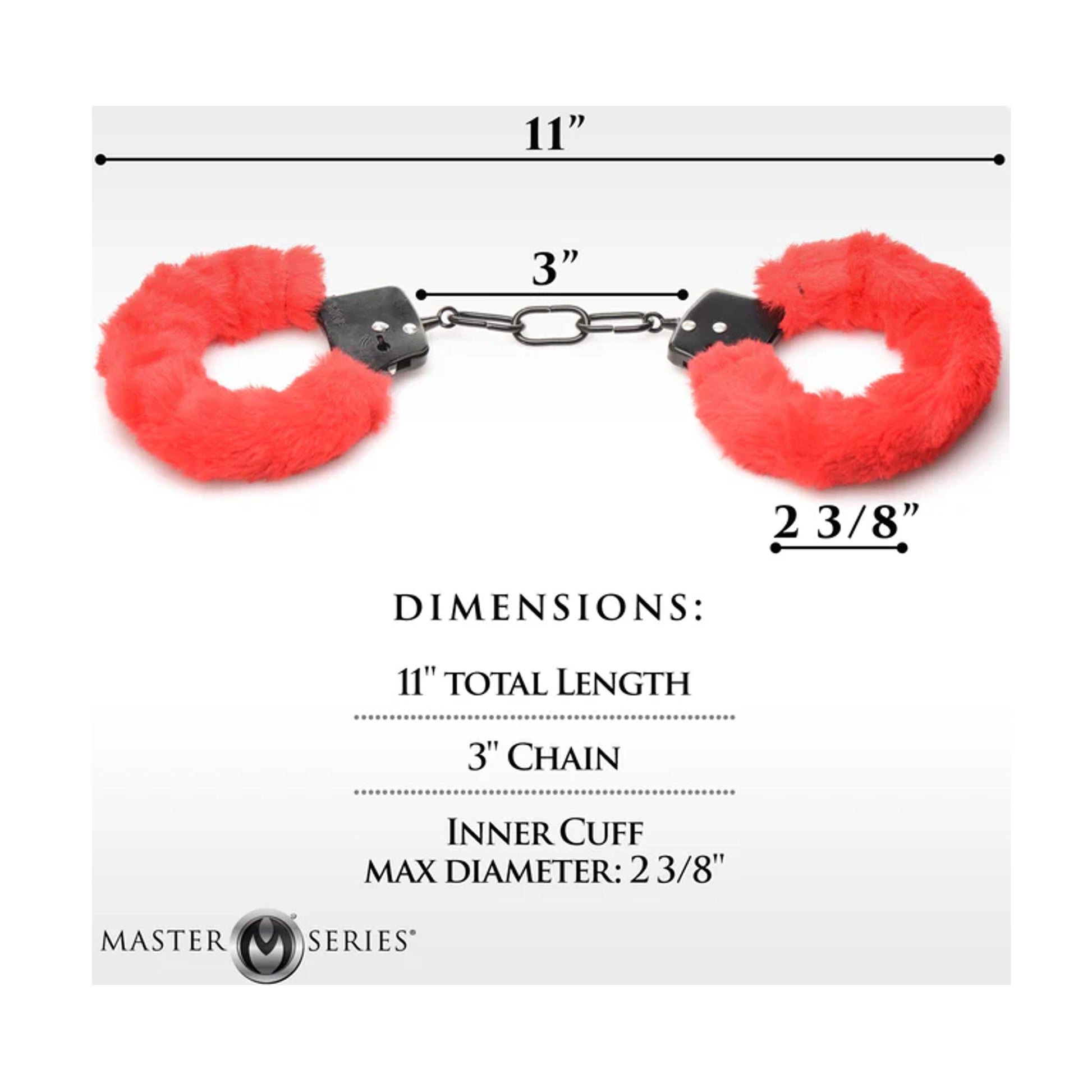 Handcuff measurement guide showing cuff and chain dimensions