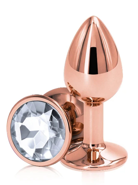 Metal Anal Plug Rose Gold/Clear Small