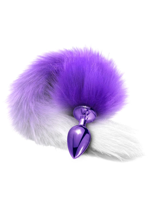 Metal Fox Tail Anal Plug Purple/White Small