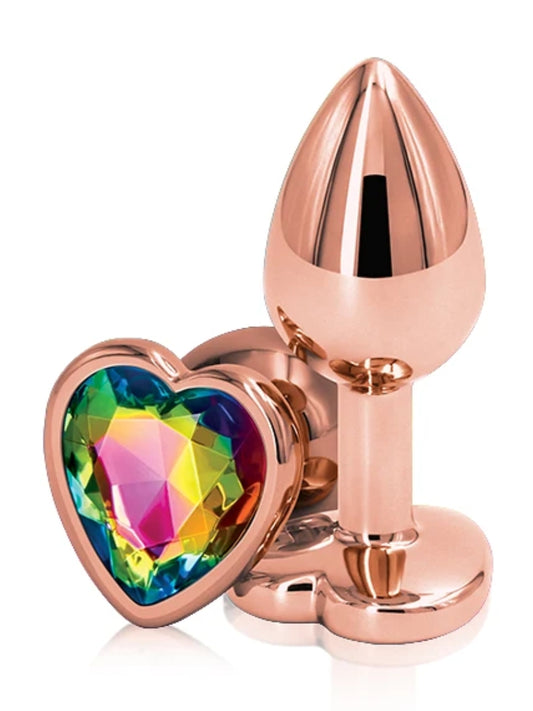 Metal Heart Anal Plug Rose Gold/Rainbow Small