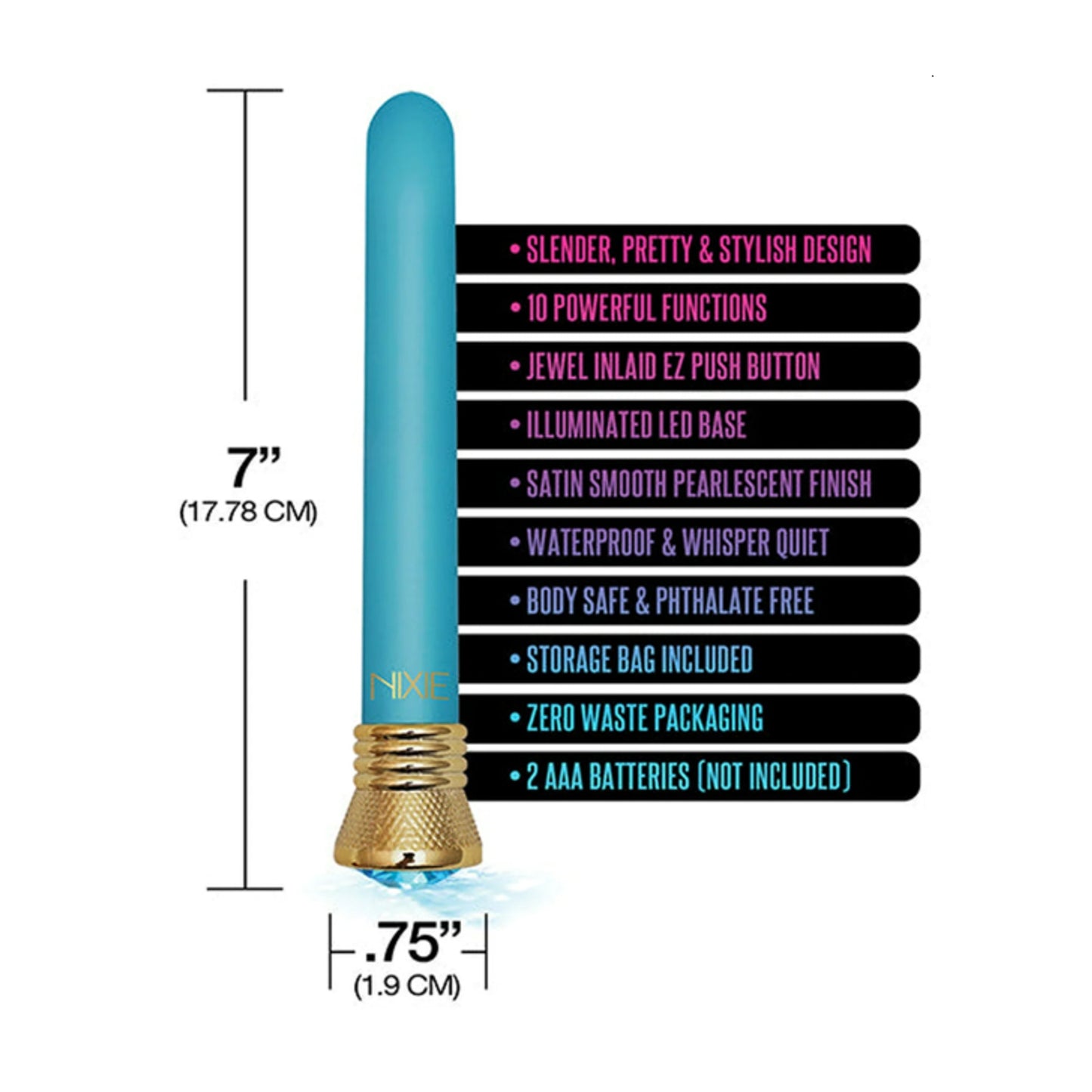 Vibrator size diagram showing measurements and features