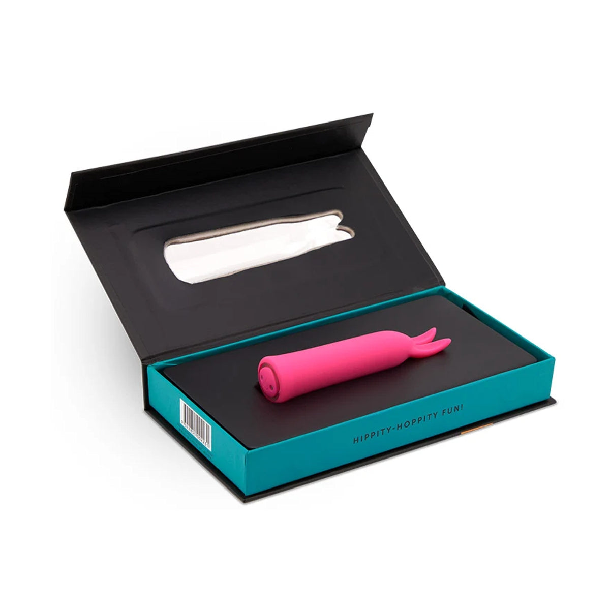 Pink rabbit vibrator displayed inside open presentation box