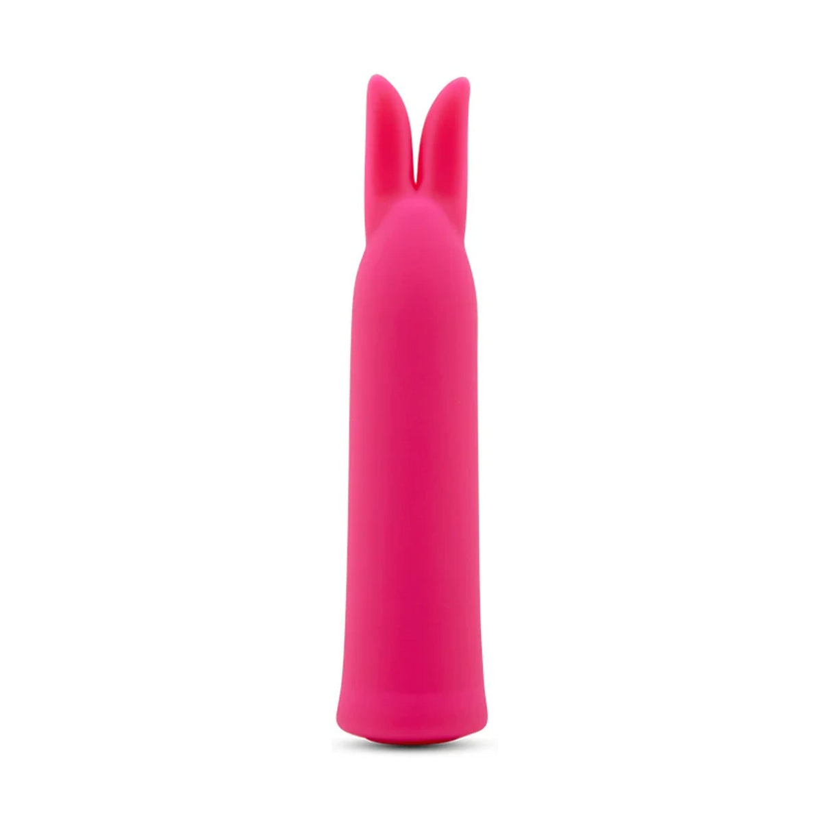 Front view of pink silicone vibrator with flexible bunny ears
