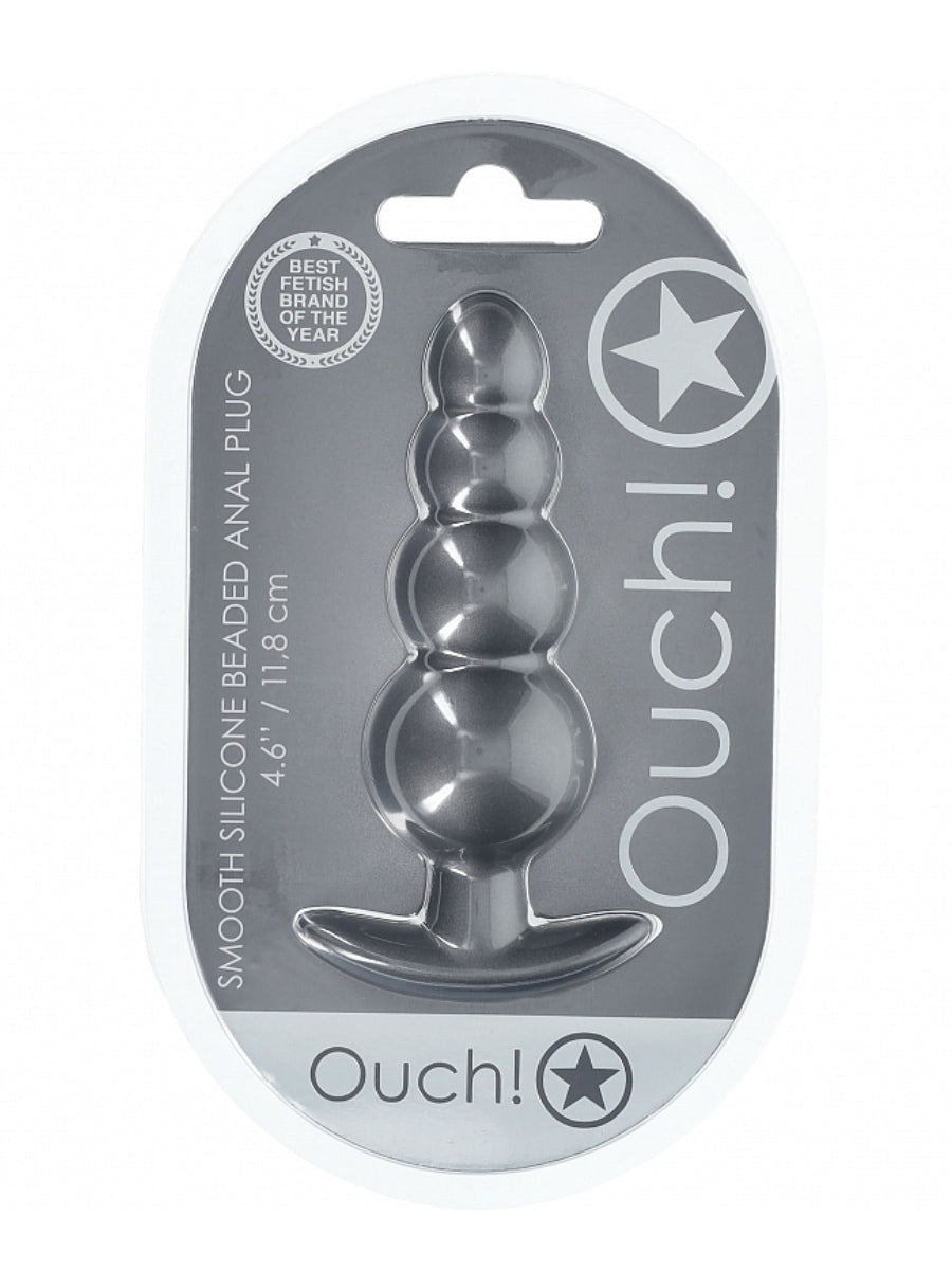 Ouch! Smooth Beaded Silicone Anal Plug Gunmetal 1